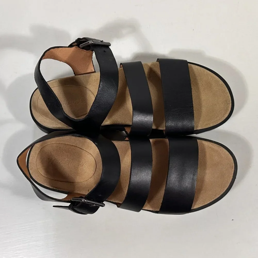 Madewell The Addie Black Leather Comfort Sandals Women Size 7 - Picture 5 of 9